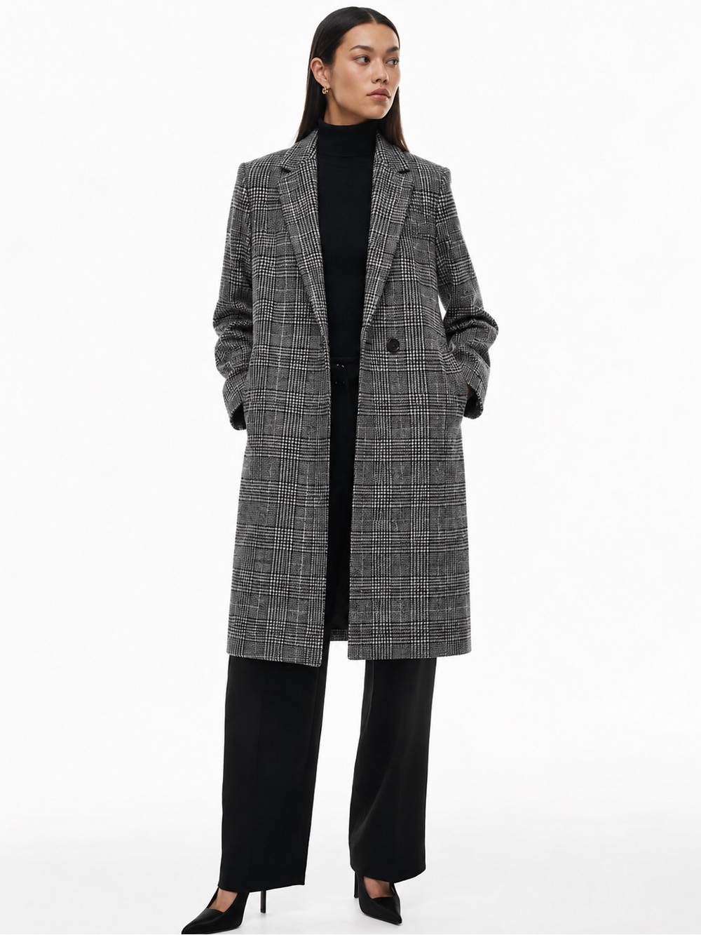 Aritzia babaton wool houndstooth plaid single breasted long coat